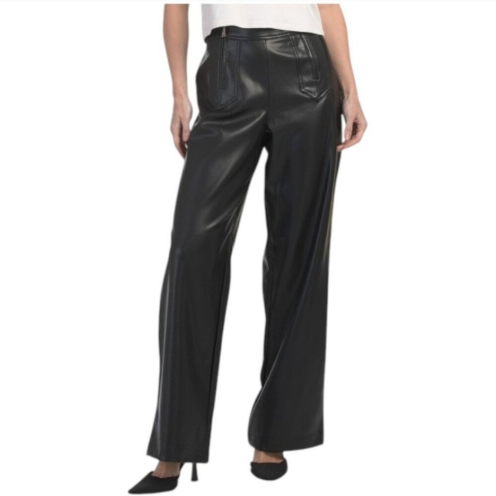7 For All Mankind Leather-Look Black Wide Leg Pants